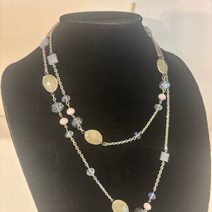 The Limited Silver Tone 43” Necklace with Blue & Moss Green Beads